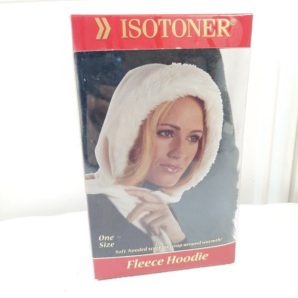 Isotoner Fleece Hoodie Soft Wrap Around Scarf black one size faux fur women's